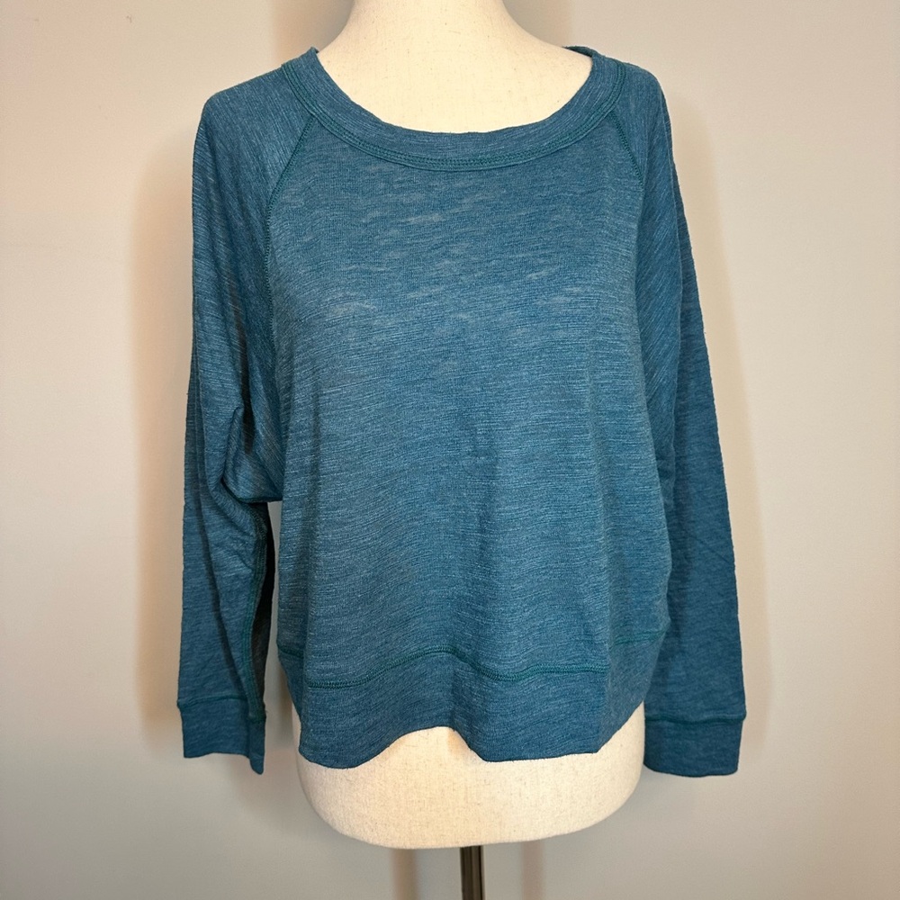NWT sz S Chaser long sleeve crew neck top dark teal heathered drop sleeve